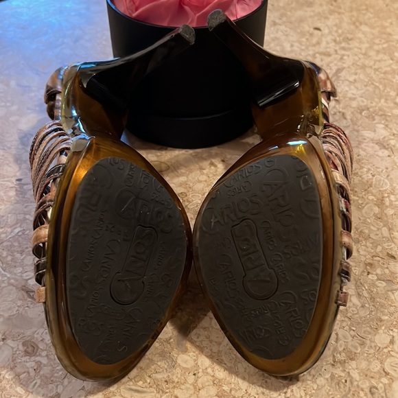 CARLOS SANTANA SZ 10 STILETTO HEEL SANDALS Splash-Multi-Tonal Color, HT over 4in - Picture 11 of 12